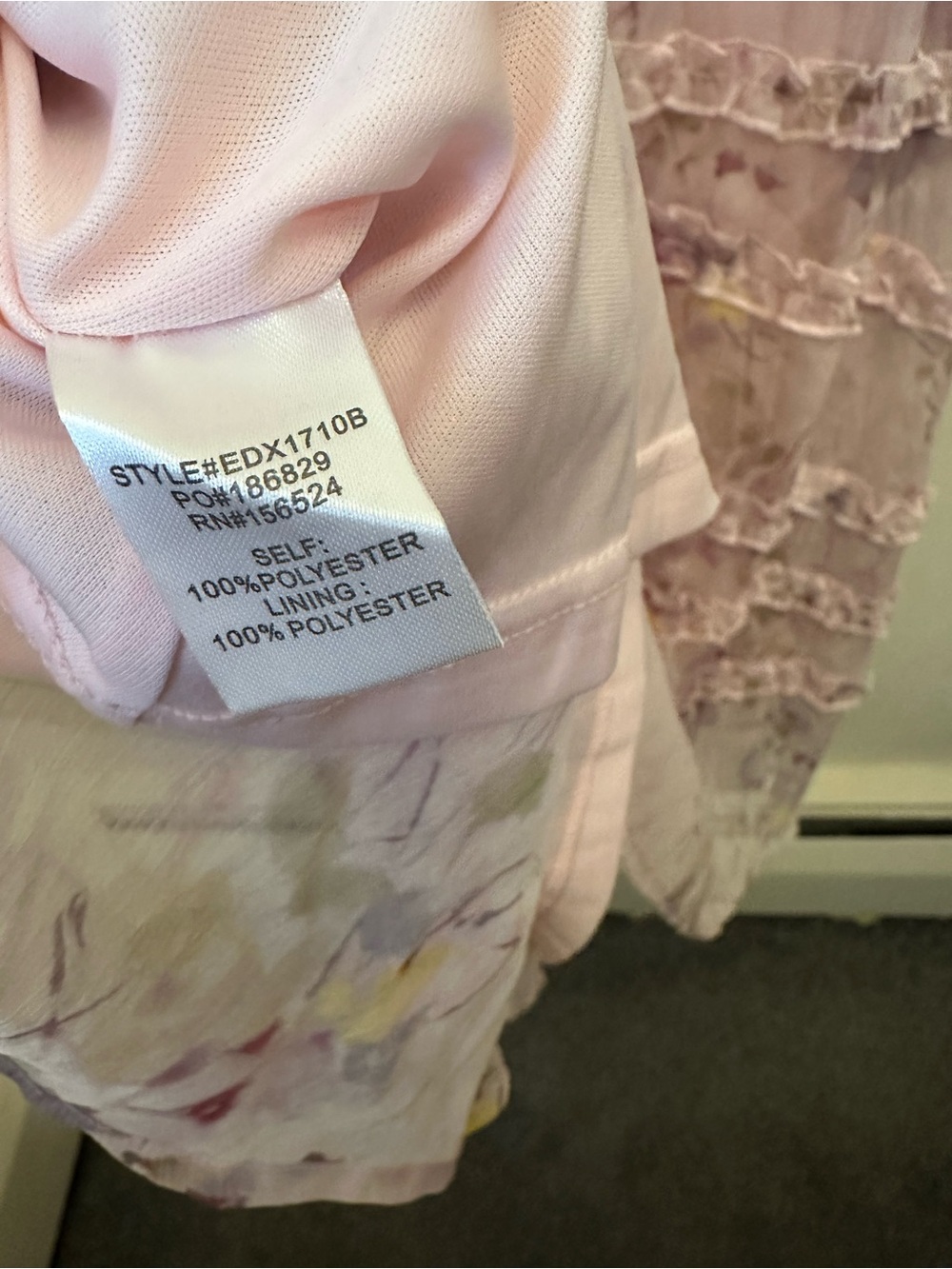 Freesia Pink Floral Chiffon Midi Dress Mock Neck Tie Back Ruffle Tiered Size Med - Picture 4 of 4